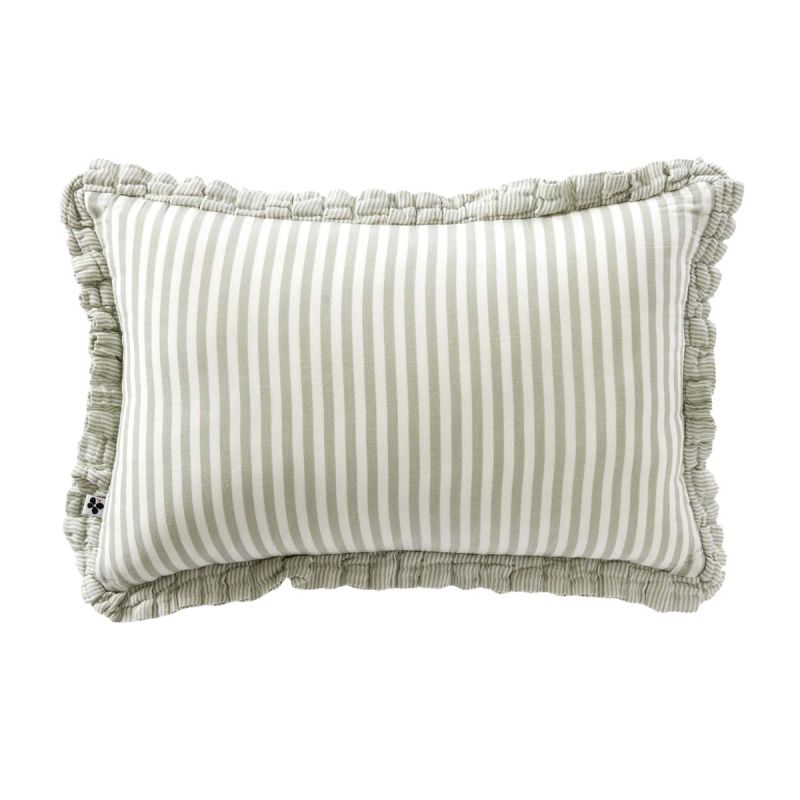 Coussin déhoussable 40x60cm gaze de coton tissé rayé eucalyptus - ROMELIA