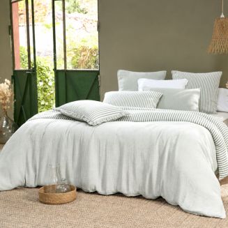 Housse de couette 200x200cm gaze de coton tissé rayé eucalyptus - ROMELIA