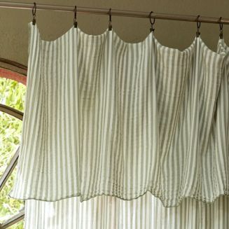 Rideau Ajustable 140x300 cm gaze de coton tissé rayé eucalyptus + 8 Anneaux Pince - ROMELIA