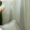 Rideau Ajustable 140x300 cm gaze de coton tissé rayé eucalyptus + 8 Anneaux Pince - ROMELIA