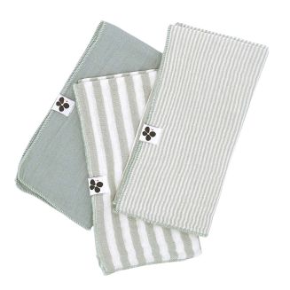 Lot de 3 serviettes 40x40cm gaze de coton rayé eucalyptus - ROMELIA