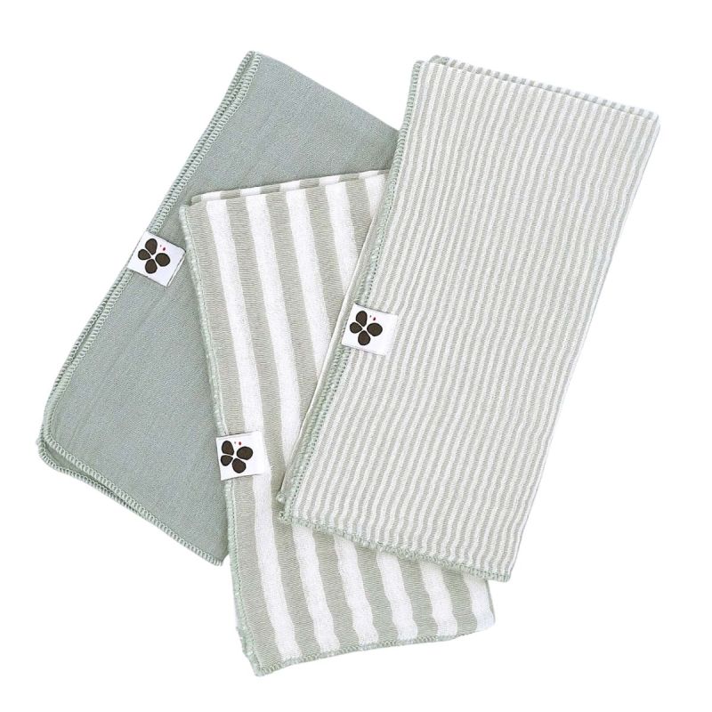 Lot de 3 serviettes 40x40cm gaze de coton rayé eucalyptus - ROMELIA