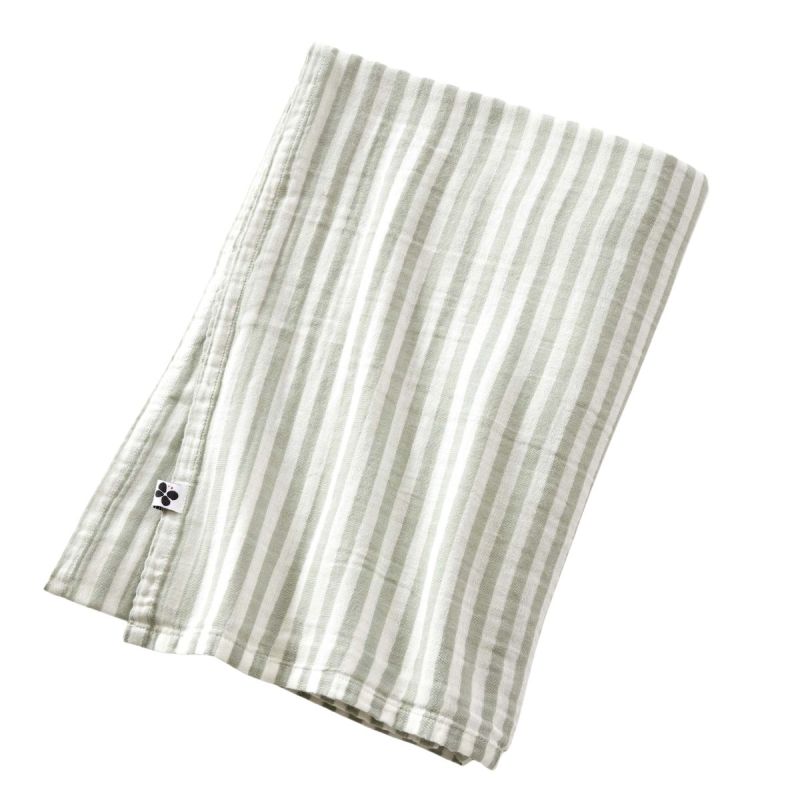 Nappe rectangulaire 150x250cm gaze de coton rayé eucalyptus - ROMELIA
