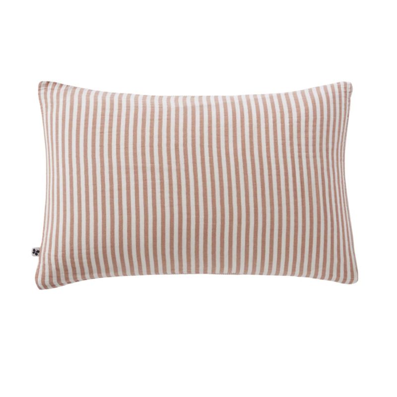 Taie d'oreiller 50x70cm gaze de coton tissé rayé abricot - ROMELIA