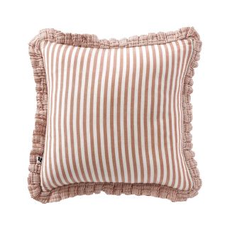 Coussin déhoussable 45x45cm gaze de coton tissé rayé abricot - ROMELIA