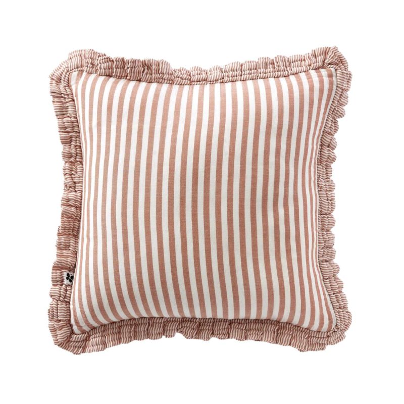 Coussin déhoussable 45x45cm gaze de coton tissé rayé abricot - ROMELIA