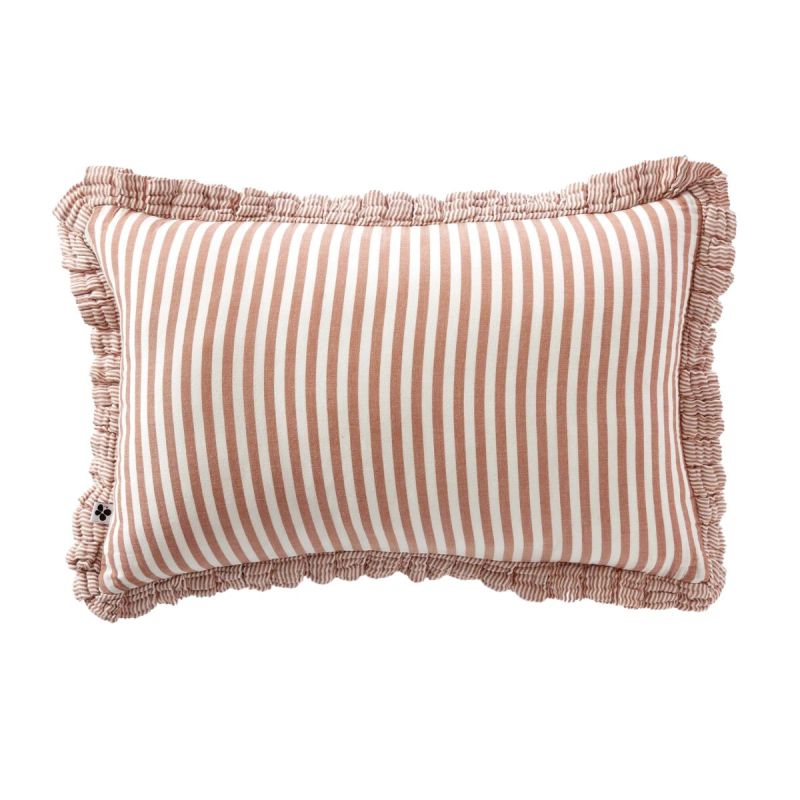 Coussin déhoussable 40x60cm gaze de coton tissé rayé abricot - ROMELIA
