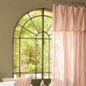 Rideau Ajustable 140x300 cm gaze de coton tissé rayé abricot + 8 Anneaux Pince - ROMELIA