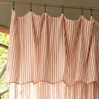 Rideau Ajustable 140x300 cm gaze de coton tissé rayé abricot + 8 Anneaux Pince - ROMELIA
