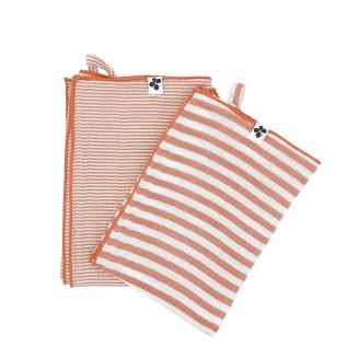 Lot de 2 essuie-mains 50x70cm gaze de coton rayé abricot - ROMELIA