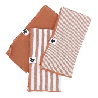 Lot de 3 serviettes 40x40cm gaze de coton rayé abricot - ROMELIA