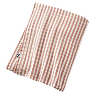 Nappe rectangulaire 150x350cm gaze de coton rayé abricot - ROMELIA