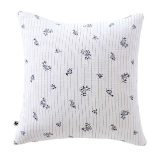 Taie d'oreiller 60x60cm gaze de coton blanc fleurs marine - ALIENOR