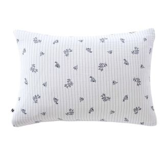 Taie d'oreiller 50x70cm gaze de coton blanc fleurs marine - ALIENOR