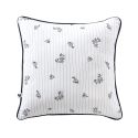 Coussin déhoussable 45x45cm gaze de coton blanc fleurs marine - ALIENOR