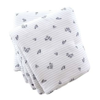 Chemin de lit 90x200cm gaze de coton blanc fleurs marine - ALIENOR