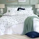 Chemin de lit 90x200cm gaze de coton blanc fleurs marine - ALIENOR