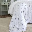Housse de couette 200x200cm gaze de coton blanc fleurs marine - ALIENOR