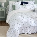 Housse de couette 240x220cm gaze de coton blanc fleurs marine - ALIENOR