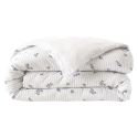 Housse de couette 260x240cm gaze de coton blanc fleurs marine - ALIENOR