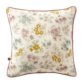 Coussin déhoussable 45x45cm gaze de coton pampa et fleurie - ADELYS