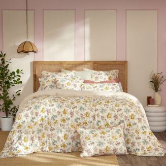 Housse de couette 140x200cm gaze de coton pampa et fleurie - ADELYS