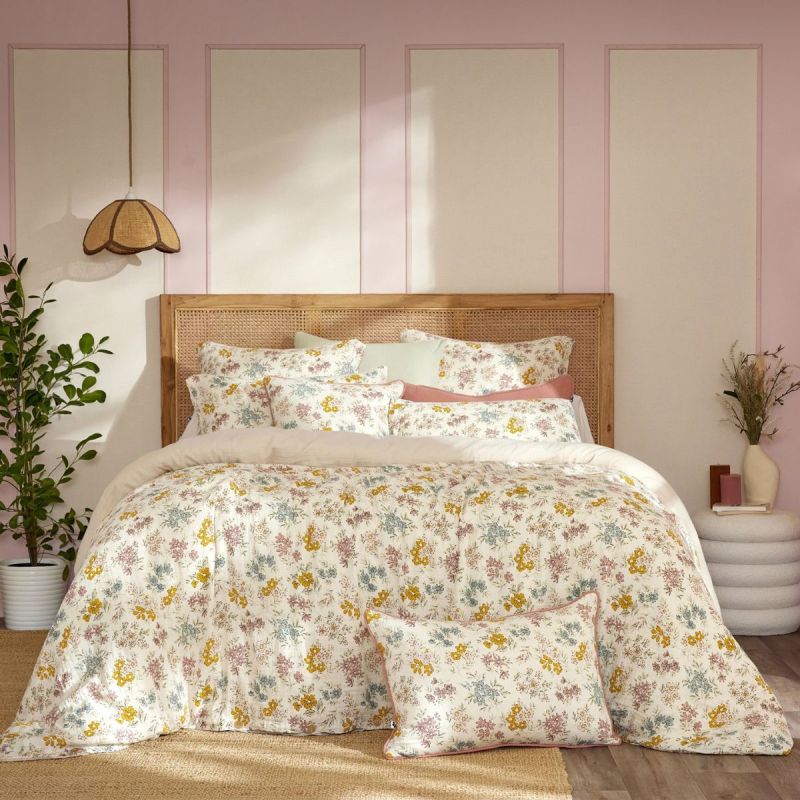 Housse de couette 140x200cm gaze de coton pampa et fleurie - ADELYS