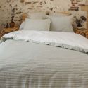 Housse de couette 240x220cm coton texturé rayé sauge - GABRIEL