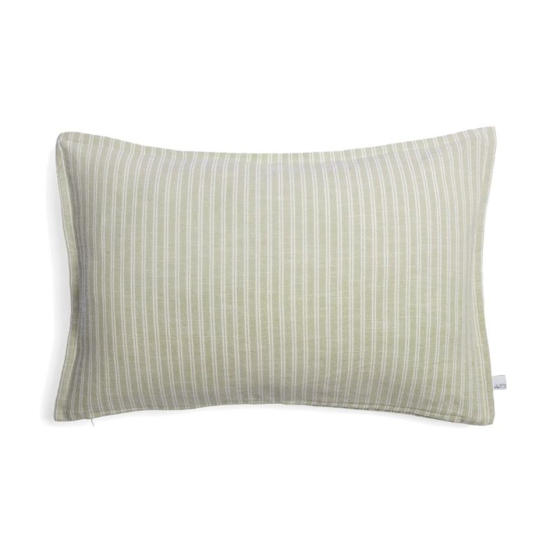 Coussin déhoussable 40x60cm coton texturé rayé sauge avec volants - GABRIEL
