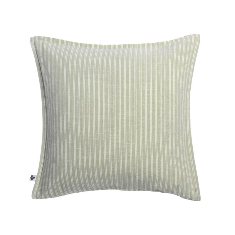 Coussin déhoussable 50x50cm coton texturé rayé sauge avec volants - GABRIEL