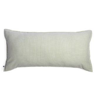 Coussin déhoussable 55x110cm coton texturé rayé sauge avec volants - GABRIEL