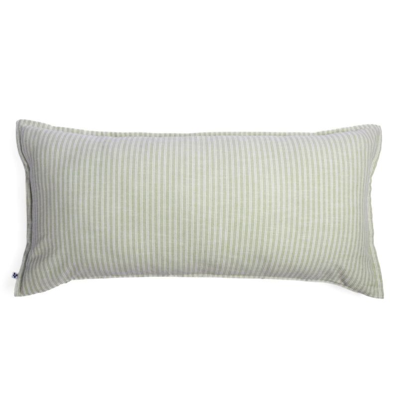 Coussin déhoussable 55x110cm coton texturé rayé sauge avec volants - GABRIEL