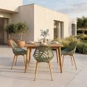 SAORI - Lot de 4 Chaises de Jardin Coque Plastique Ajourée Vert Olive Pieds Métal