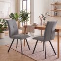BISPO - Lot de 2 chaises en tissu gris avec pieds en métal