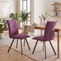 BISPO - Lot de 2 chaises en tissu violet avec pieds en métal