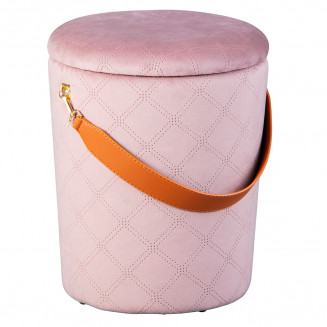 Najoua - Pouf avec Coffre et Lanière Rose Pâle Najoua - Pouf avec Coffre et Lanière Rose Pâle