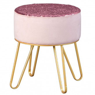 Bekki - Pouf Fantaisie Rose Pailleté et Doré Bekki - Pouf Fantaisie Rose Pailleté et Doré