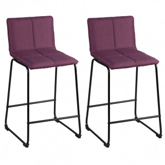Terenzio - Lot de 2 Tabourets de Bar Tissu Violet Terenzio - Lot de 2 Tabourets de Bar Tissu Violet