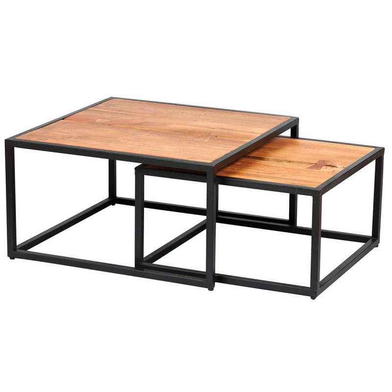 Ghita - Lot de 2 Tables Basses Gigognes Métal et Bois