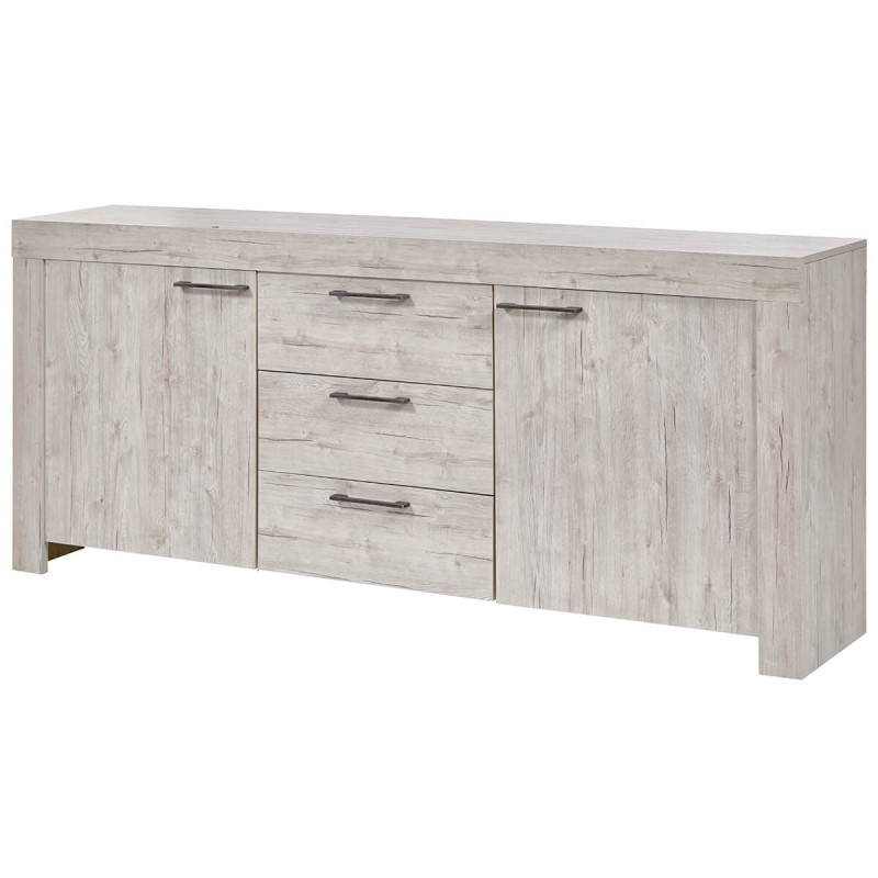 Galdric - Buffet 2 Portes 3 Tiroirs Effet Bois Grisé