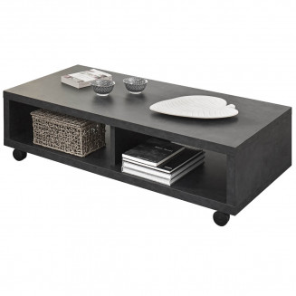 EMILE - Table Basse Rectangulaire Aspect Bois et Béton