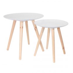 TANIA - Tables Gigognes Blanches Motif Gouttelettes