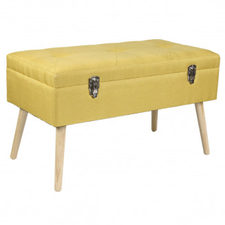 Dabilio - Banc Coffre Piétement Bois et Tissu Jaune