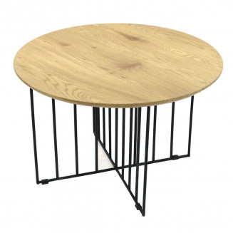 Madia - Table Basse Ronde Pieds Métal et Plateau Bois