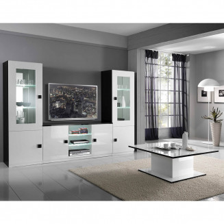 COLUMBUS - Ensemble Salon Laqué Brillant Noir et Blanc