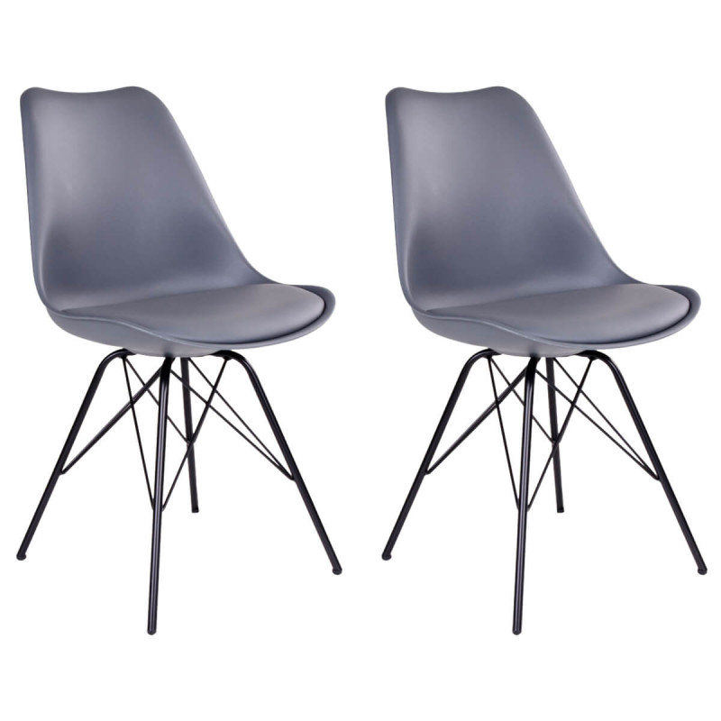 Haga Lot de 2 Chaises Grises avec Piétement Métallique Haga Lot de 2 Chaises Grises avec Piétement Métallique