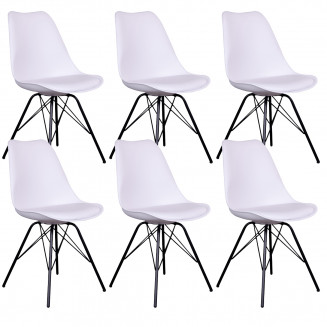 Haga - Lot de 6 Chaises Blanches avec Piétement Métallique
