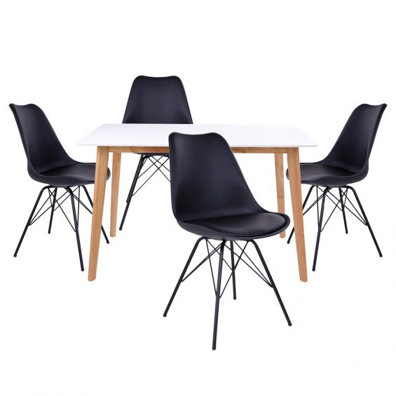 Gram - Ensemble Table Naturelle et Blanche + 4 Chaises Noires