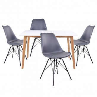 GRAM - Ensemble Table Naturelle et Blanche + 4 Chaises Grises