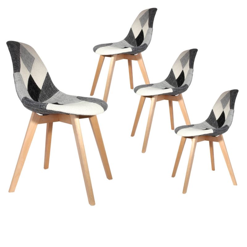 Lot de 4 chaises scandinaves pieds en bois Blanc